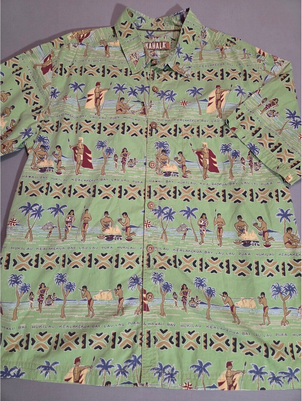 Kahala Hawaiian Shirt 100% Cotton XL Green Vintage Islander